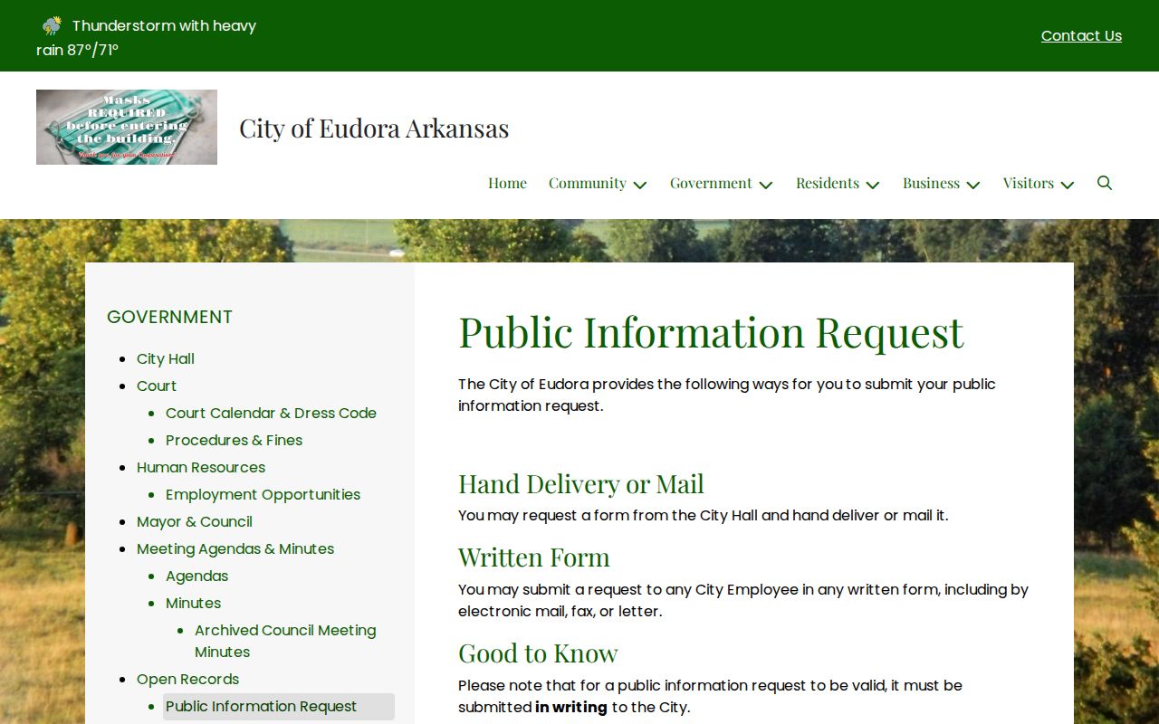 Eudora criminal records public information request page