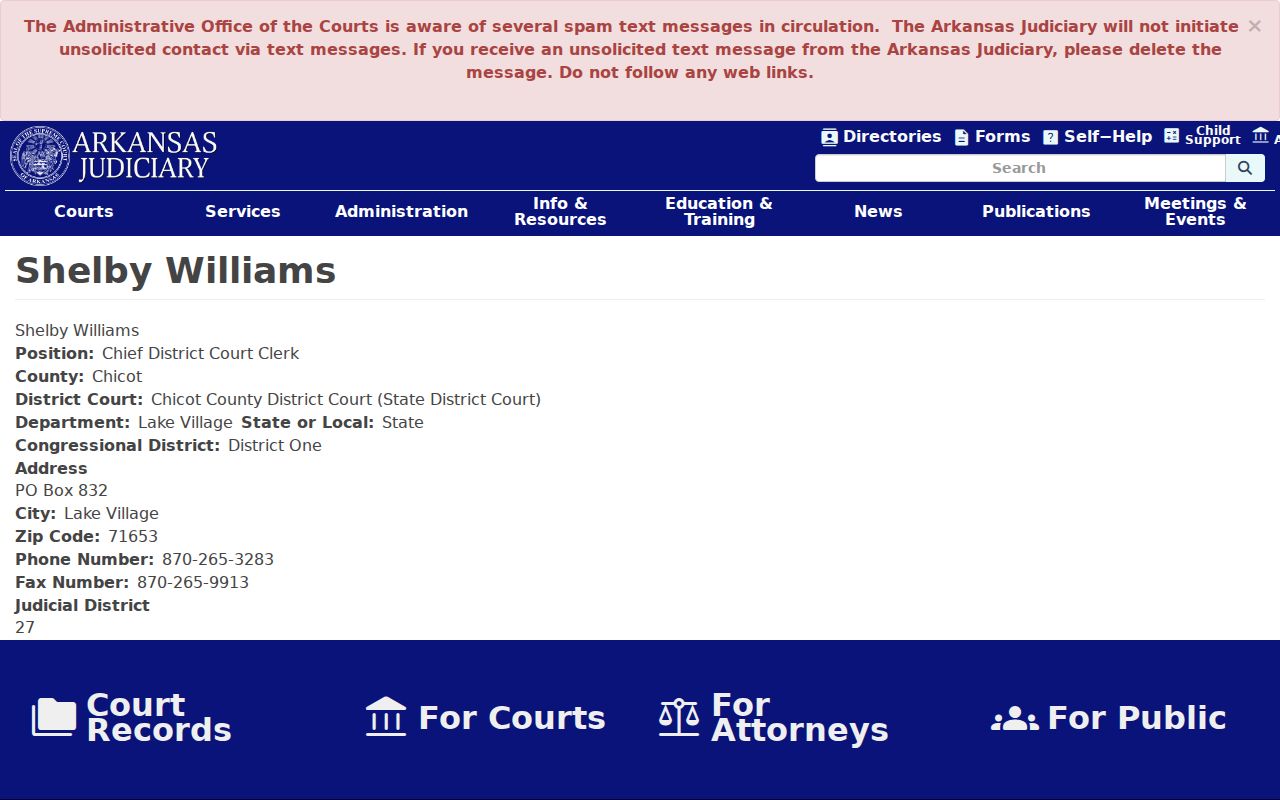 Chicot County criminal case records Lake Village district court clerk