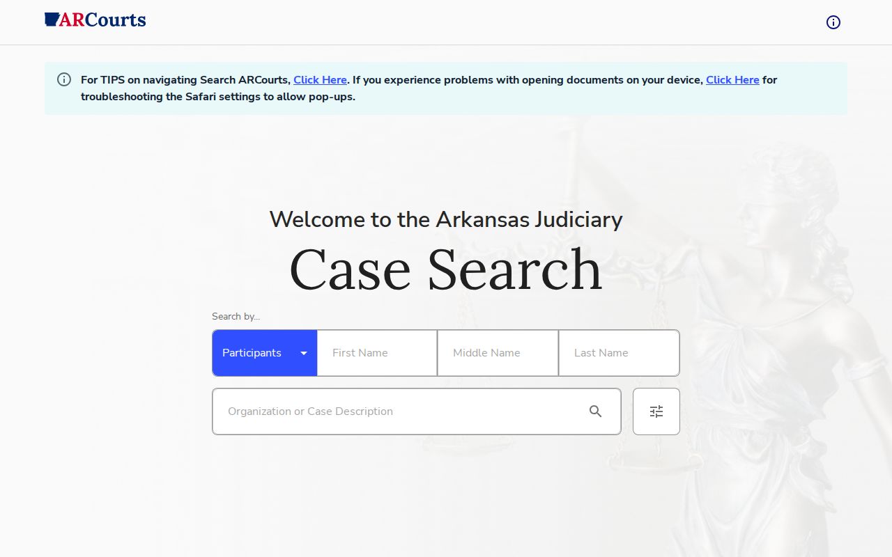 Chicot County criminal case records Search ARCourts interface