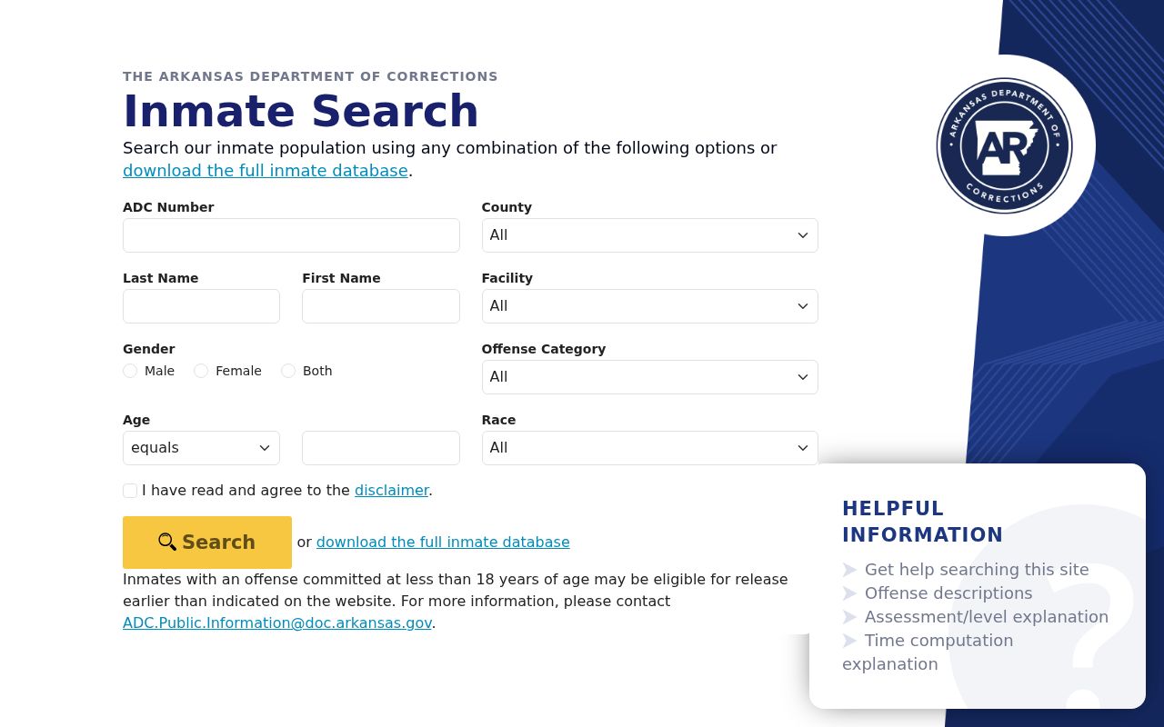 Chicot County criminal history Arkansas DOC inmate search